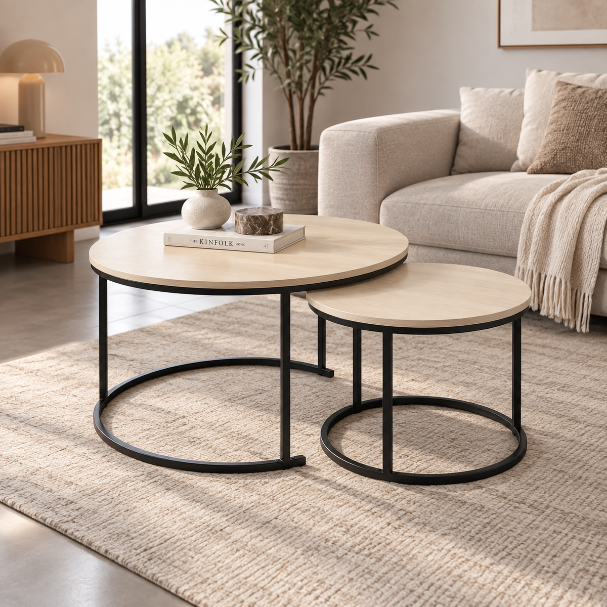 Lot de 2 Tables Basses Rondes pour Salon et Chambre