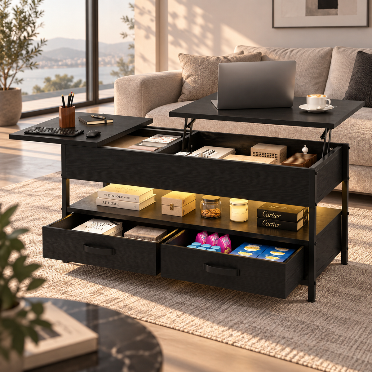 Table Basse Relevable 106 cm avec LED 16 Couleurs