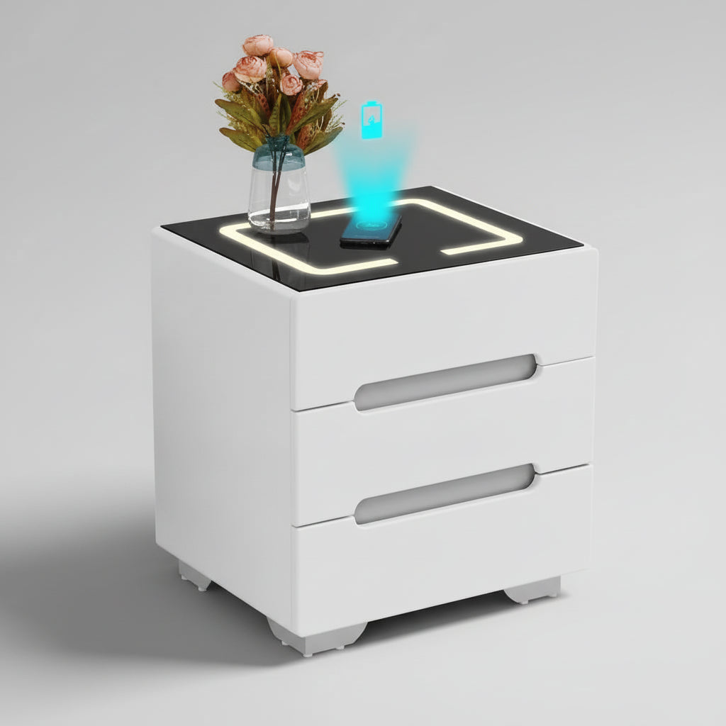 Table de Chevet avec Recharge Sans Fil et Éclairage LED