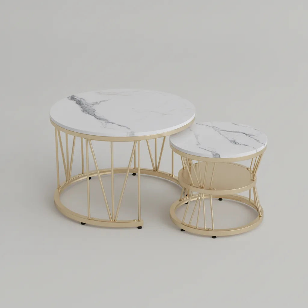 Ensemble de Tables Basses Gigognes Rondes Finition Dorée