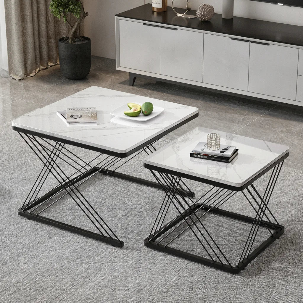 Ensemble de 2 Tables Basses Carrées pour Salon