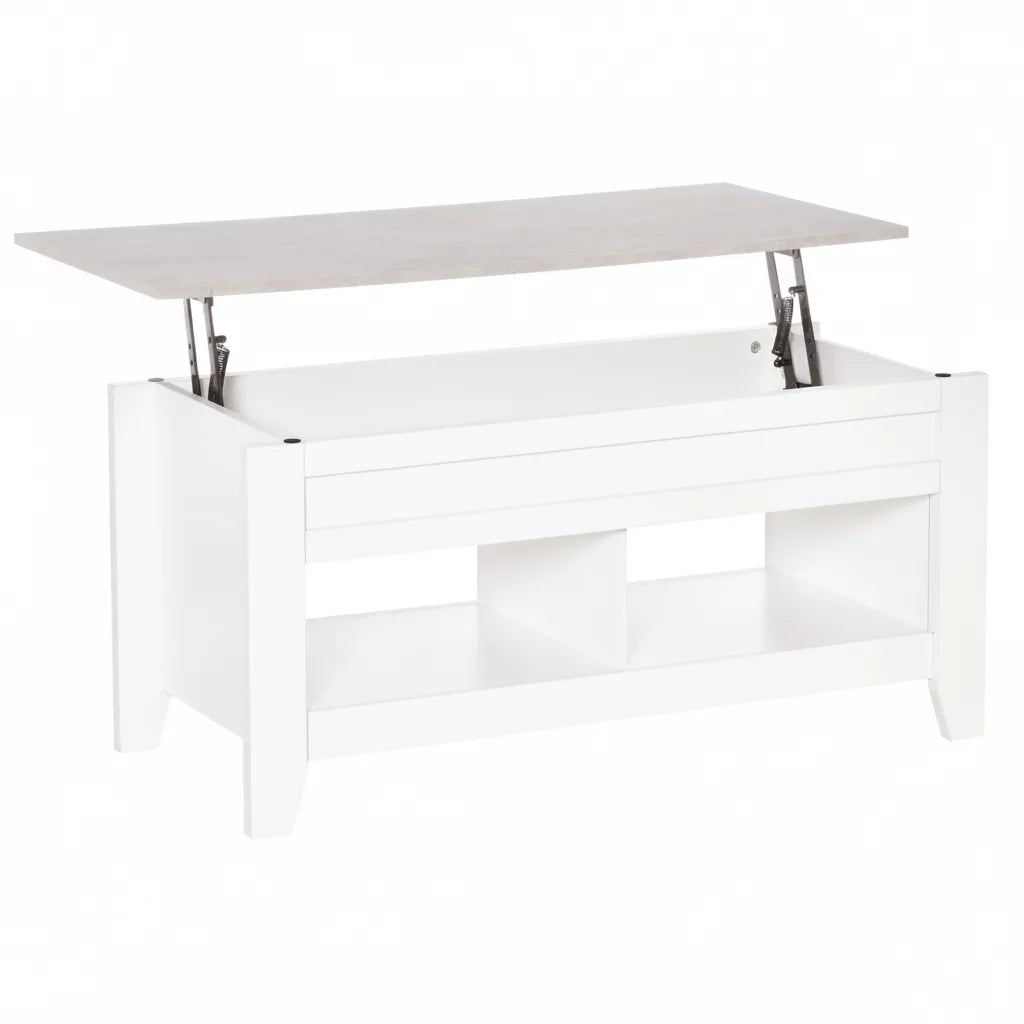 Table Basse Relevable 105 x 50 cm avec 2 Compartiments de Rangement