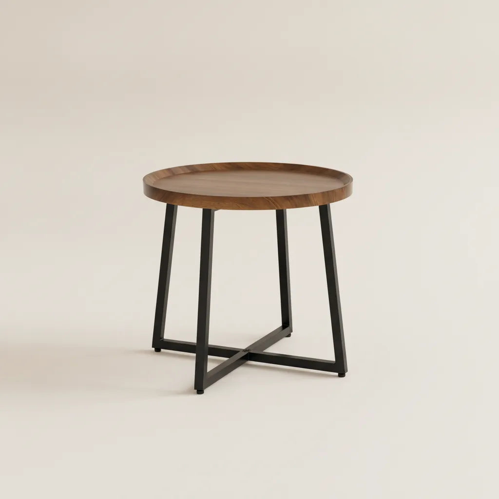 Table d’Appoint Ronde 50 x 50 x 39 cm avec Structure en Métal Noir