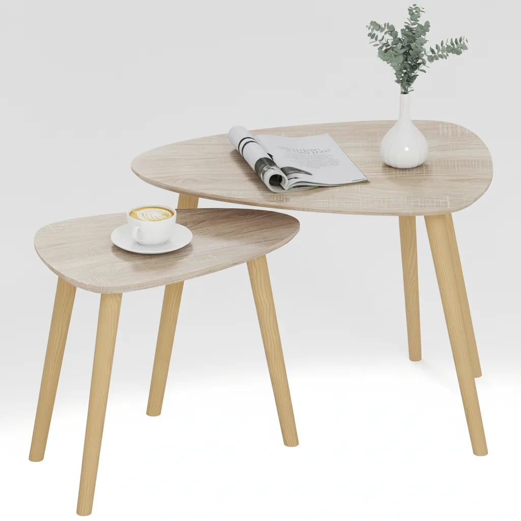 Lot de 2 Tables Basses Gigognes avec Pieds en Bois de Pin