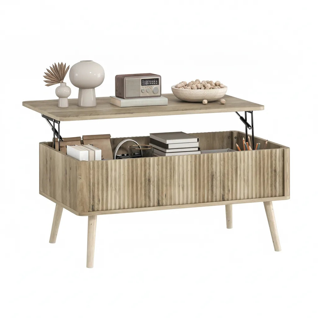 Table Basse Relevable 91 x 56 cm avec Rangement Caché