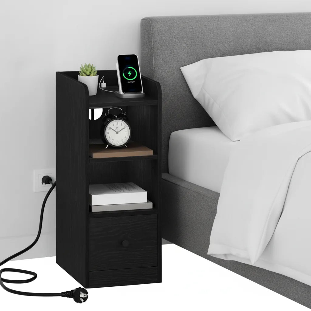 Lot de 2 Tables de Chevet avec Station de Charge USB et Type-C