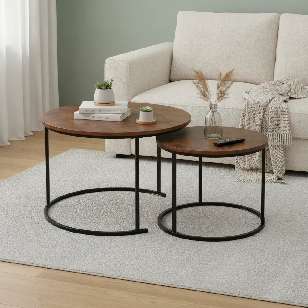 Lot de 2 Tables Basses Rondes pour Salon et Chambre