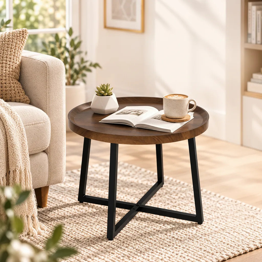 Table d’Appoint Ronde 50 x 50 x 39 cm avec Structure en Métal Noir