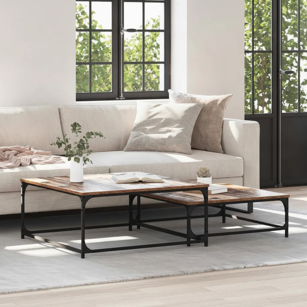Lot de 2 Tables Basses Gigognes 80 x 80 x 35 cm