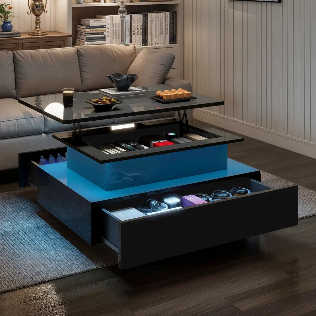 Table Basse Relevable Rectangulaire avec LED