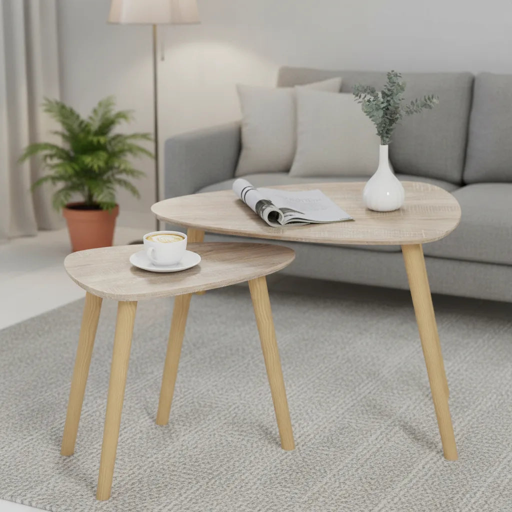 Lot de 2 Tables Basses Gigognes avec Pieds en Bois de Pin