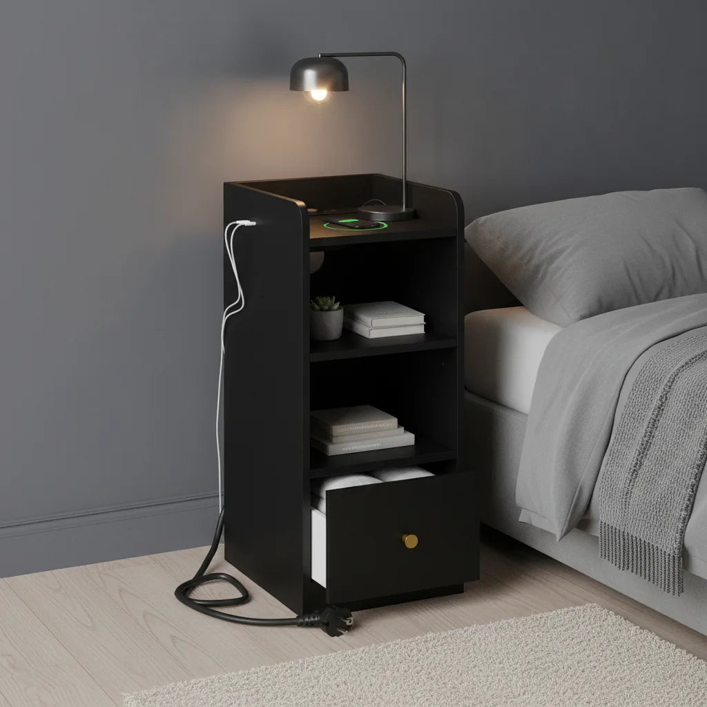 Lot de 2 Tables de Chevet avec Station de Charge USB et Type-C