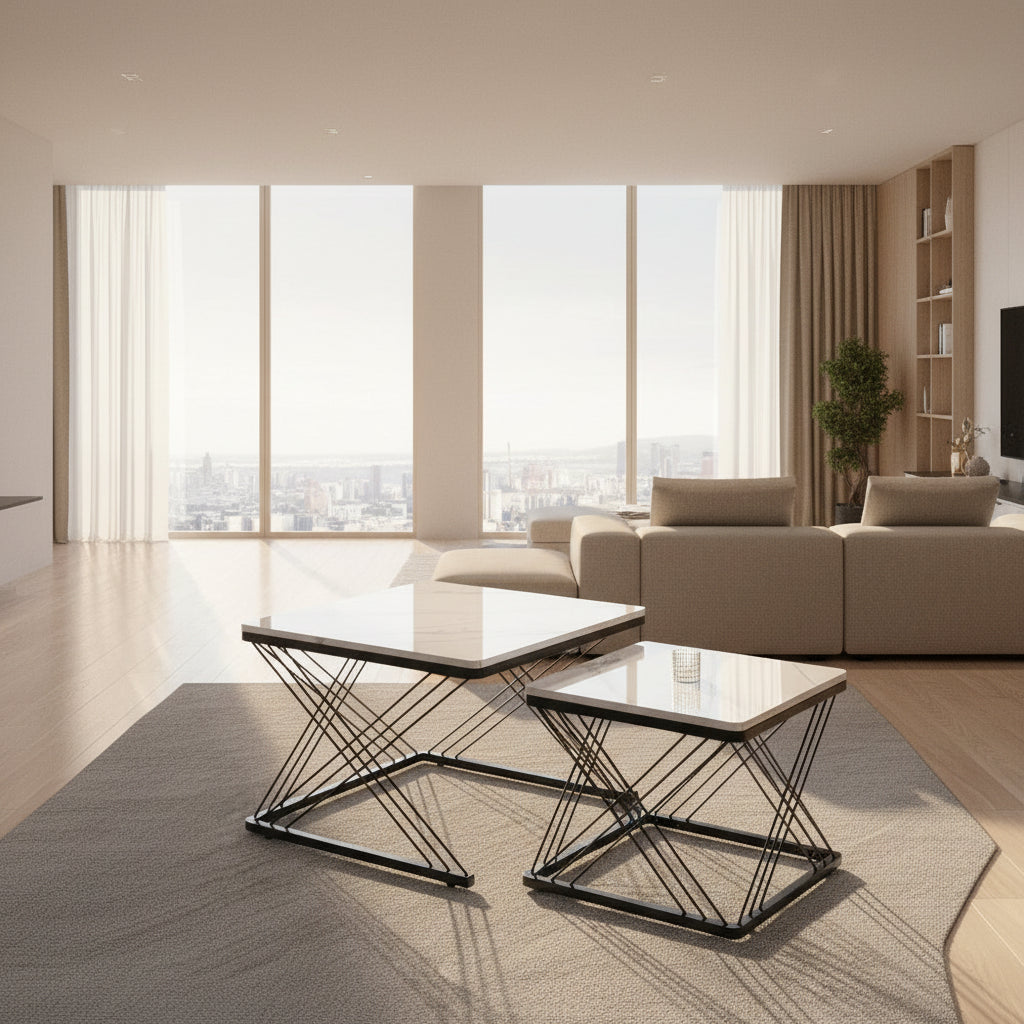 Ensemble de 2 Tables Basses Carrées pour Salon