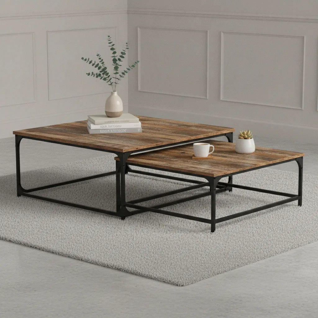 Lot de 2 Tables Basses Gigognes 80 x 80 x 35 cm