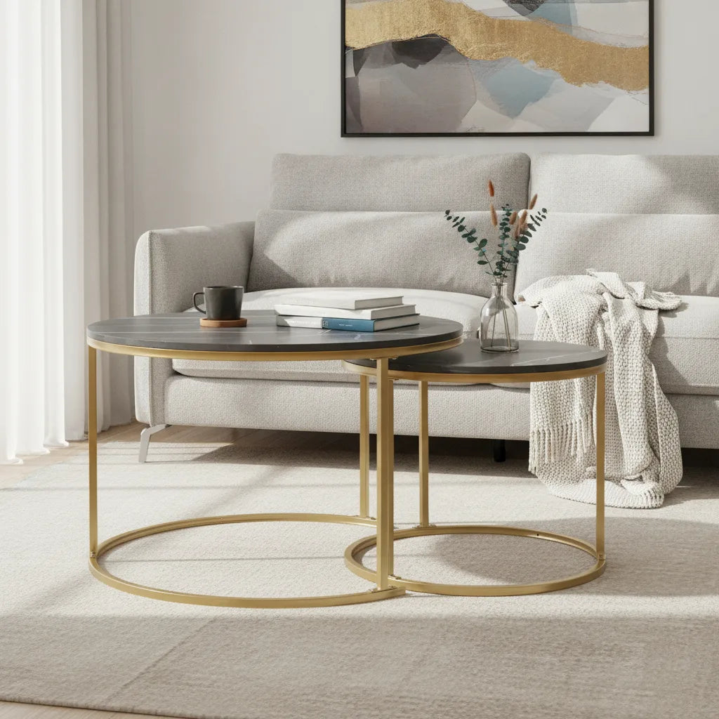 Lot de 2 Tables Basses Rondes pour Salon et Chambre