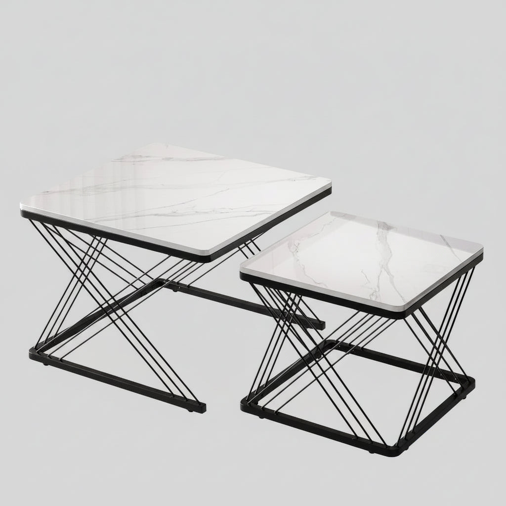 Ensemble de 2 Tables Basses Carrées pour Salon