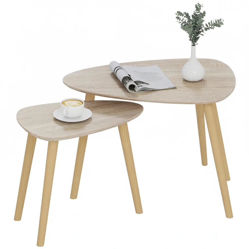 Lot de 2 Tables Basses Gigognes avec Pieds en Bois de Pin