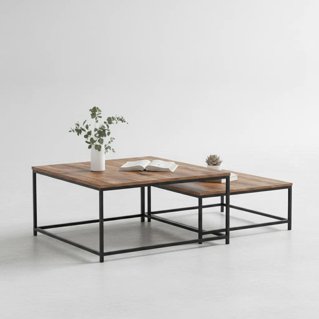 Lot de 2 Tables Basses Gigognes 80 x 80 x 35 cm