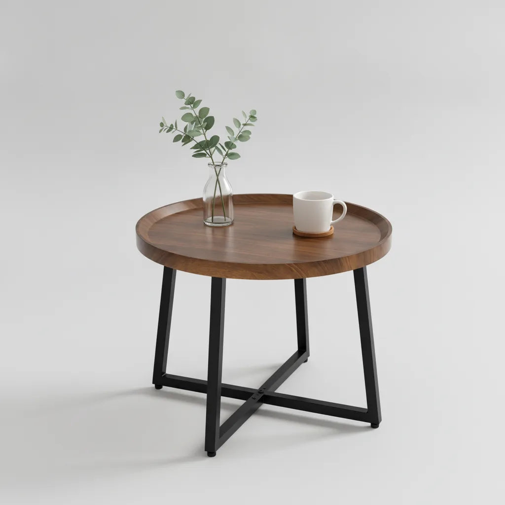 Table d’Appoint Ronde 50 x 50 x 39 cm avec Structure en Métal Noir