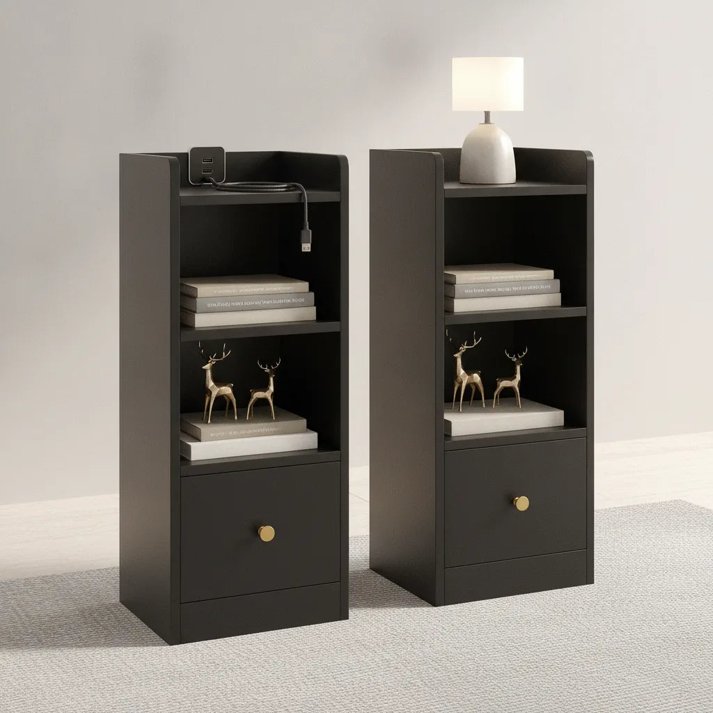 Lot de 2 Tables de Chevet avec Station de Charge USB et Type-C